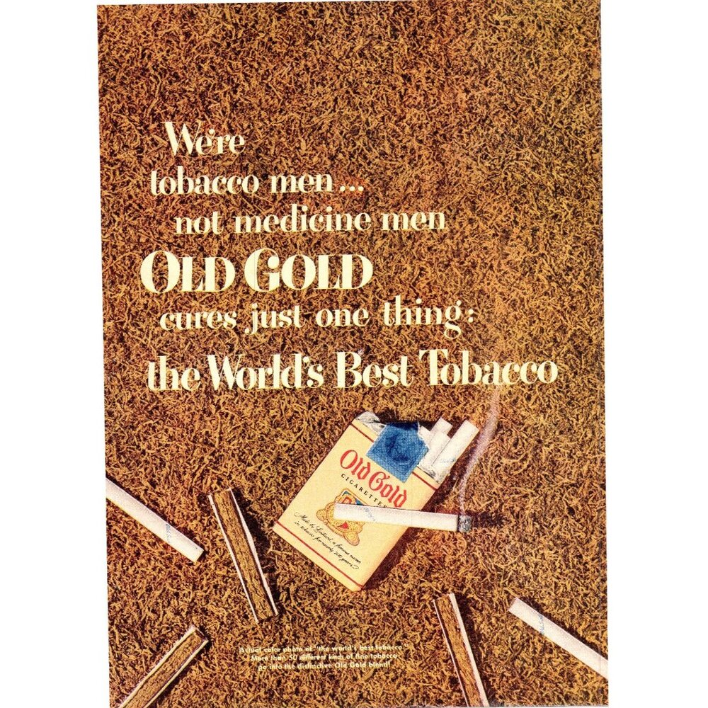 1950 Old Gold Cigarettes Vintage Print Ad Chopped Tobacco Leaves 50s Wall Art